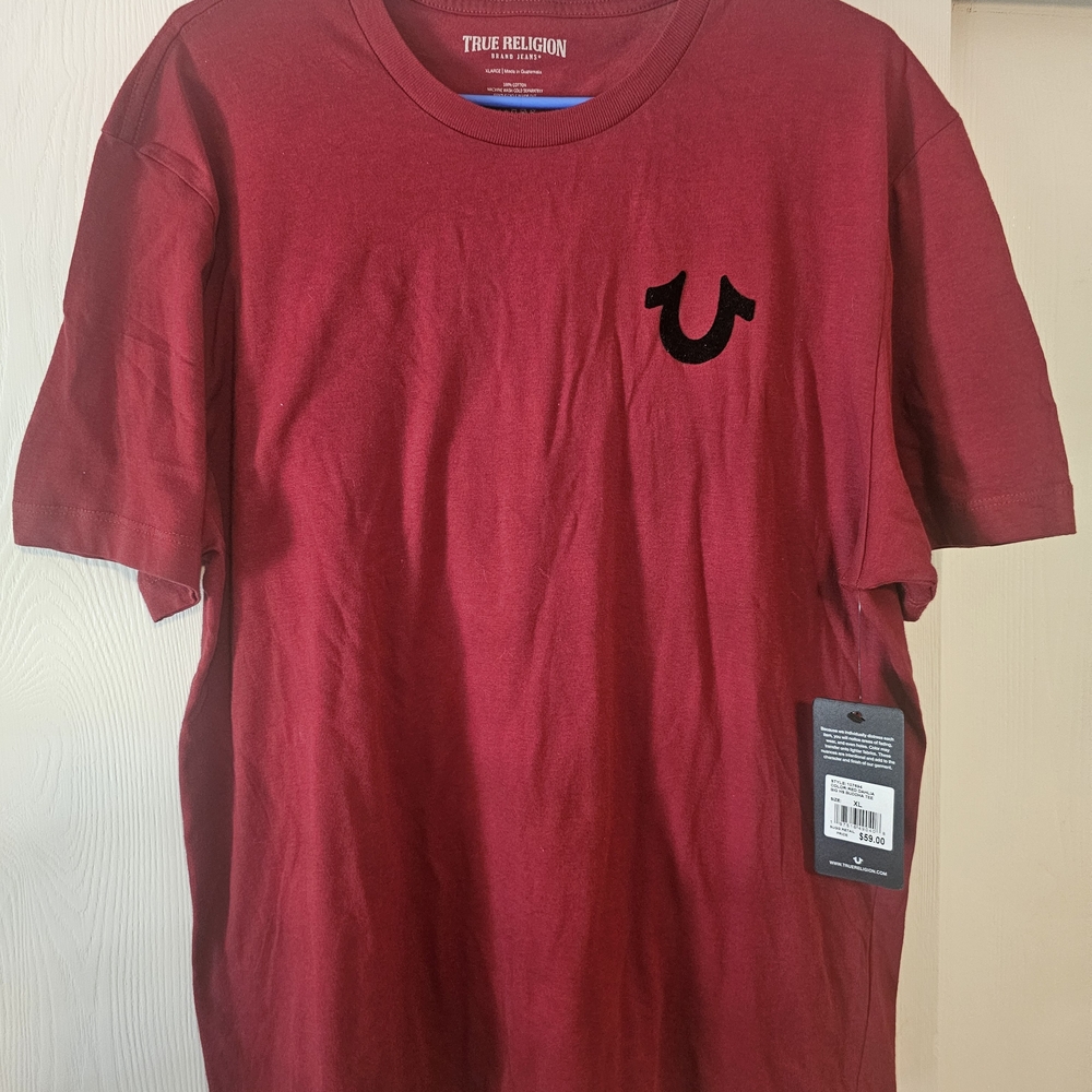 True Religion Men's Burgundy Short Sleeve Tee